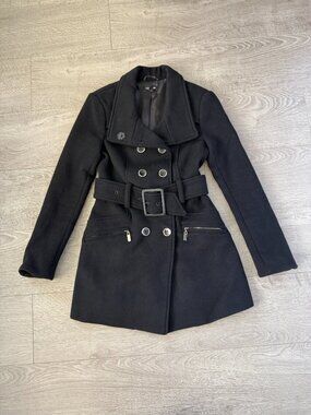 Bebe Black Military Belted Coat XS